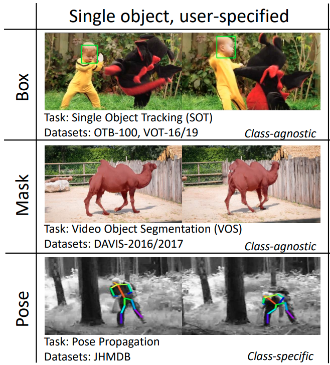 Example of different Single Object Tracking tasks - Taken from Do Different Tracking Tasks Require Different Appearance Models? by Wang et. al